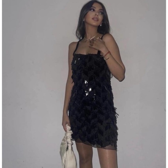 Zara Sequin Strap Mini dress Small Black New with tag - Picture 8 of 12